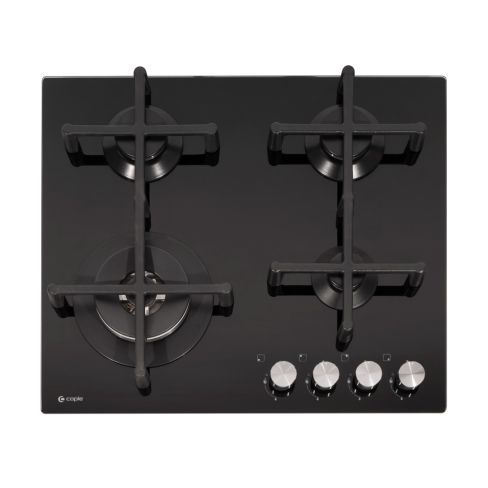 Caple C7561G 59cm Gas On Glass Hob 4 Burner with Cast Iron Supports - Black