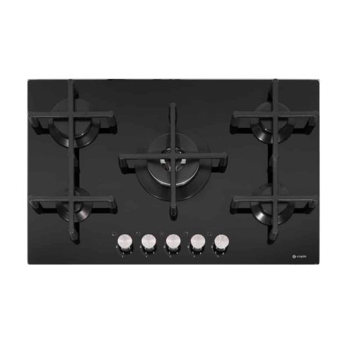 Caple C7571G 76cm wide Gas On Glass Hob 5 Burner with Cast Iron Supports - Black