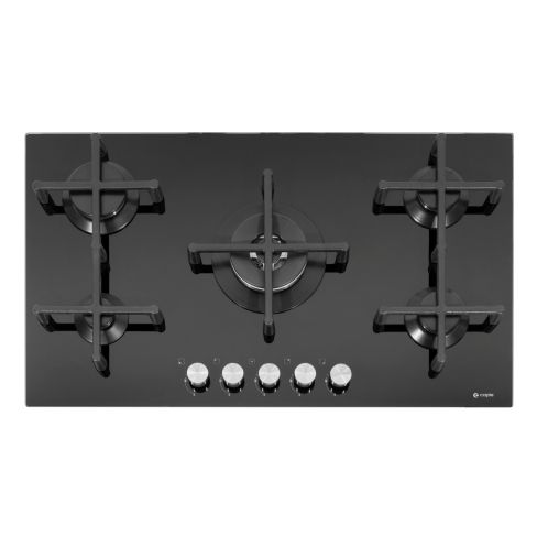 Caple C7591G 86cm wide Gas On Glass Hob 5 Burner with Cast Iron Supports - Black