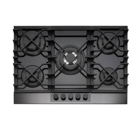 Caple C887G 70cm Gas On Glass Hob 5 Burner with Cast Iron Supports - Black/Gunmetal