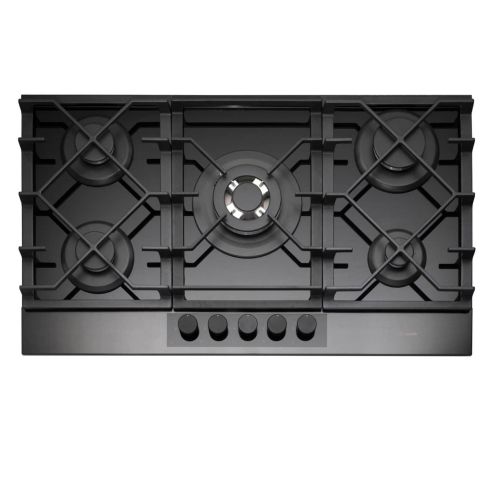 Caple C889G 88cm Gas On Glass Hob 5 Burner with Cast Iron Supports - Black/Gunmetal