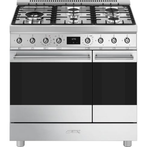 Smeg C92GMX2 90cm Symphony Steel Double Cavity Dual Fuel Cooker