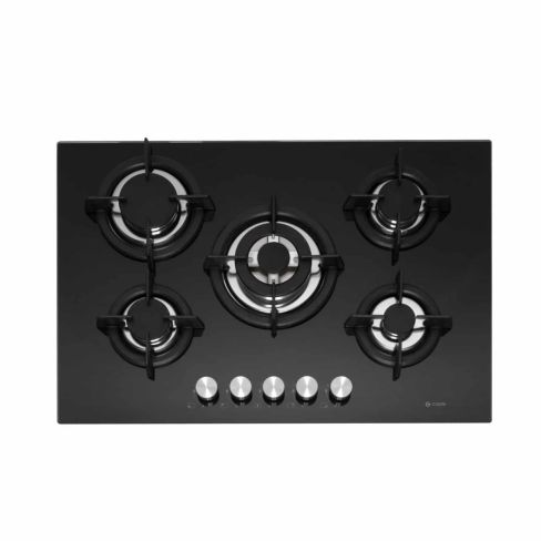 Caple C944G 75cm wide Gas On Glass Hob 5 Burner with Cast Iron Supports - Black