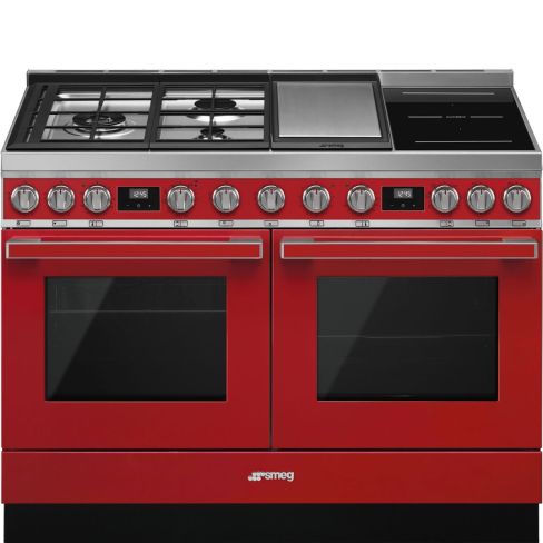 Smeg CPF120IGMPR 120cm Portofino Dual Fuel Range Cooker with Mixed Hob - Red