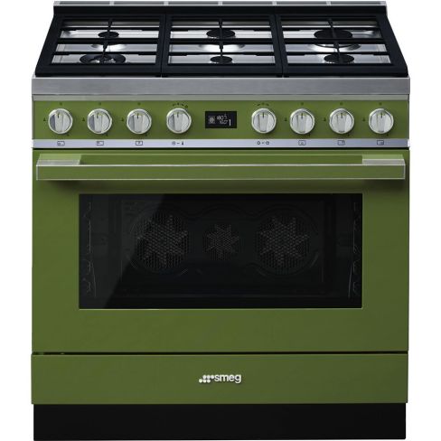 Smeg CPF9GPOG 90cm Portofino Dual Fuel Range Cooker Olive Green
