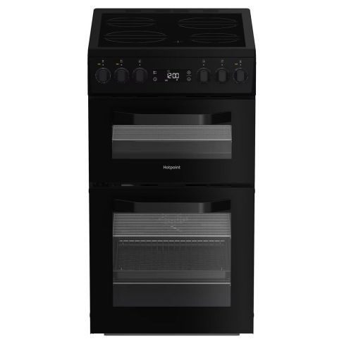 Hotpoint HDE5VDCB Ceramic Electric Cooker with Double Oven, Black, A Rated