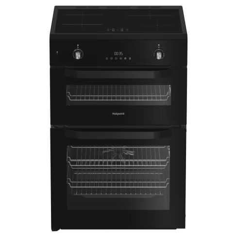 Hotpoint HDE6IDC2B1 60cm Electric Double Cooker with Induction Hob - Black A Rated