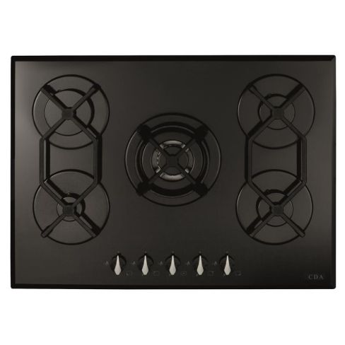 CDA HVG721BL 70cm Five Burner Gas On Glass Hob