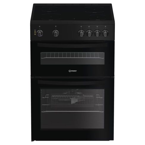 Indesit IDE6VMB Freestanding 60cm Hydrolytic Double Oven Cooker with Ceramic Hob in Black A Rated