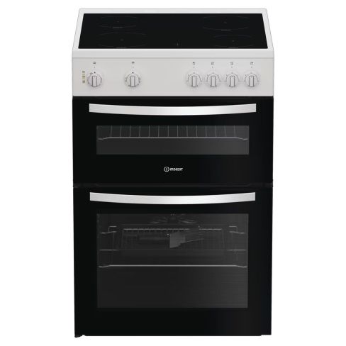 Indesit IDE6VMW Freestanding 60cm Hydrolytic Double Oven Cooker with Ceramic Hob in White A Rated