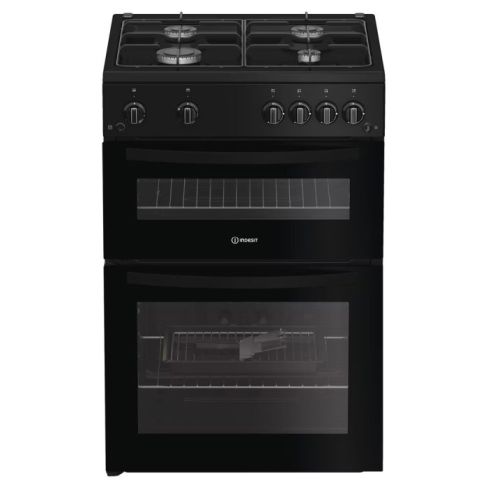 Indesit IDG6GB Freestanding 60cm Gas Double Oven Cooker in Black A+ Rated
