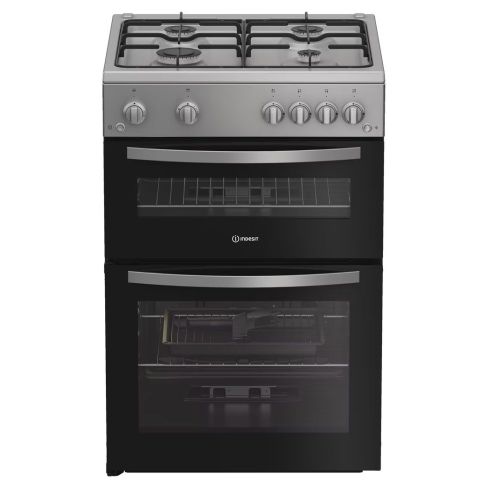 Indesit IDG6GS Freestanding 60cm Gas Double Oven Cooker in Silver A+ Rated