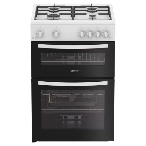 Indesit IDG6GW Freestanding 60cm Gas Double Oven Cooker in White A+ Rated