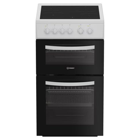 Indesit ITE5VMW Freestanding 50cm Twin Cavity Cooker with Ceramic Hob in White A Rated