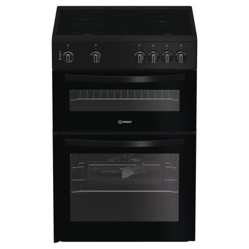 Indesit ITE6VMB Freestanding 60cm Steam&Clean Twin Cavity Cooker with Ceramic Hob in Black A Rated