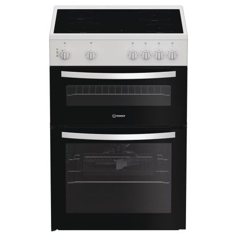 Indesit ITE6VMW 60cm Steam&Clean Twin Cavity Cooker with Ceramic Hob in White A Rated