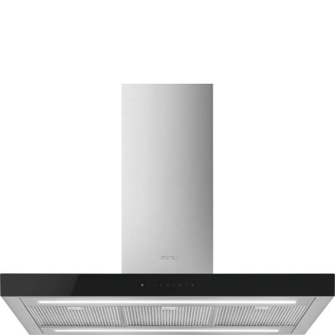 Smeg KBTI9L4VN 90cm Island Cooker Hood in Stainless Steel- Black Glass Facia