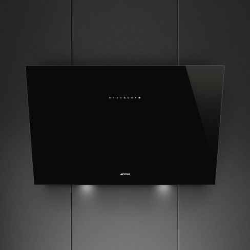 Smeg KV394N 90cm Universal Angled Chimney Cooker Hood, Black - Glass A Rated