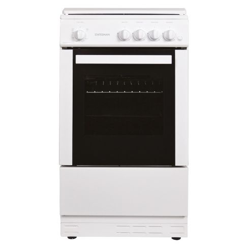 Statesman LEGACY50GSLF 50cm Wide, Enamel Lid, Single Cavity Gas Cooker, 4 Zones In White