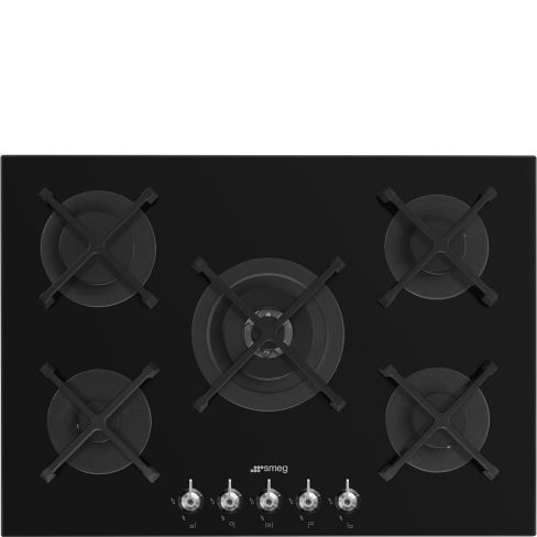 Smeg PV375N 72cm 5 Burner Gas on Glass Hob, Black