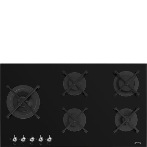 Smeg PV395LN 90cm 5 Burner Gas on Glass Hob, Black