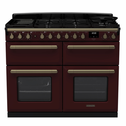 Rangemaster ESDLB110DFPBOR/AB1 110cm Dual Fuel Range Cooker BC Bordeaux /Antique Brass A-Rated
