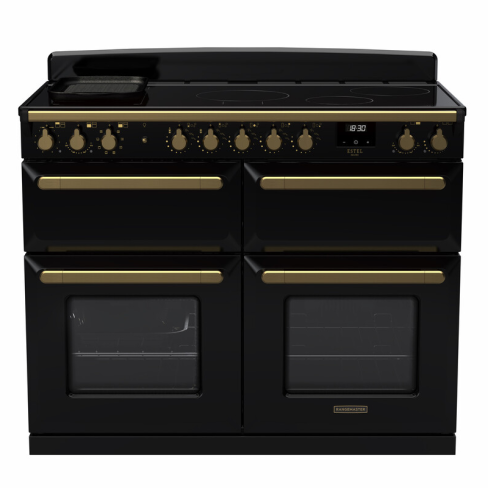 Rangemaster ESDLB110EIPGBL/AB1 110cm Induction Range Cooker ESTEL DLX BC –Black Gloss / Antique Brass - A Rated