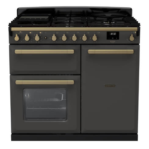 Rangemaster ESDL100DFPSLT/AB1 100cm Wide Dual Fuel Range Cooker - Slate / Antique Brass - A Rated