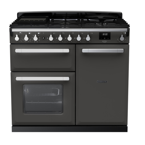 Rangemaster ESDL100DFPSLT/CM1 100cm Wide Dual Fuel Range Cooker -Slate / Chrome - A Rated