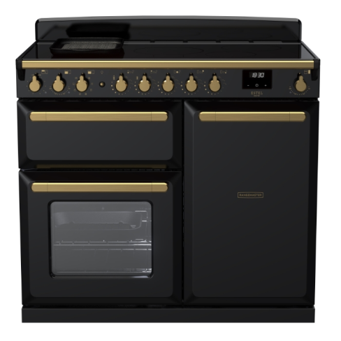 Rangemaster ESDL100EIPGBL/AB1 100cm Induction Range Cooker –Black Gloss / Antique Brass - A Rated
