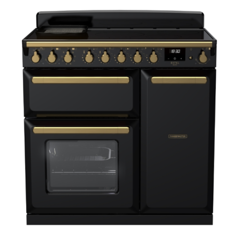 Rangemaster ESDL90EIPGBL/AB1 90cm Induction Range Cooker –Black Gloss / Antique Brass - A Rated