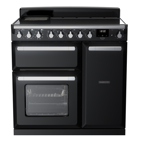 Rangemaster ESDL90EIPGBL/CM1 90cm Induction Range Cooker –Black Gloss / Chrome - A Rated