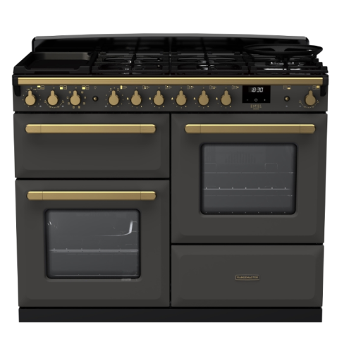 Rangemaster ESDLO110DFPGBL/AB1 110cm Dual Fuel Range Cooker OC Gloss Black /Antique Brass A-Rated