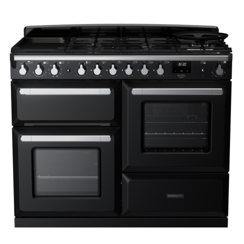 Rangemaster ESDLO110DFPGBL/CM1 110cm Dual Fuel Range Cooker OC Gloss Black /Chrome A-Rated