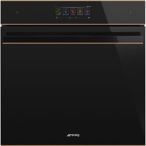 Smeg SO6606WAPNR Dolce Stil Novo 60cm Built-In Omnichef Single Oven with Steam & Microwave Functions, Black - Copper Trim
