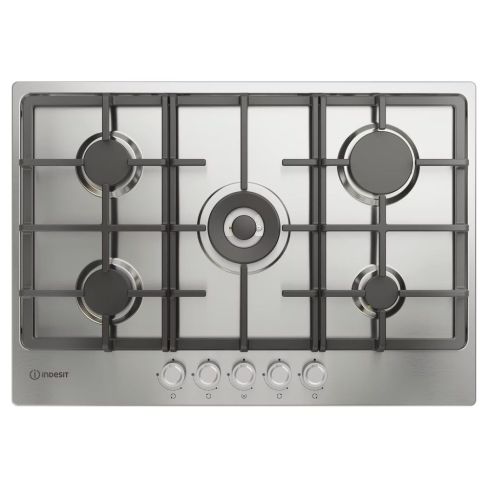 Indesit THP751WIXI1 75cm 5 Burner Gas Hob on Cast Iron Supports - Inox