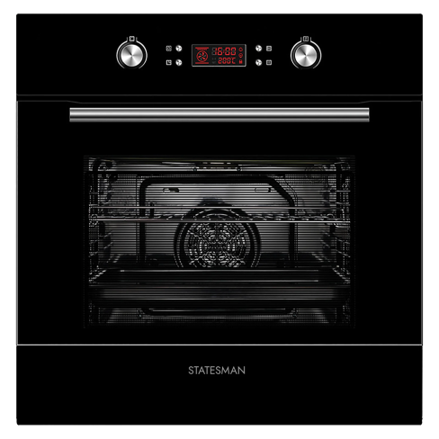 Statesman BSM60BL Built-in Single Cavity Multifunction Oven, 70 Litre in Black