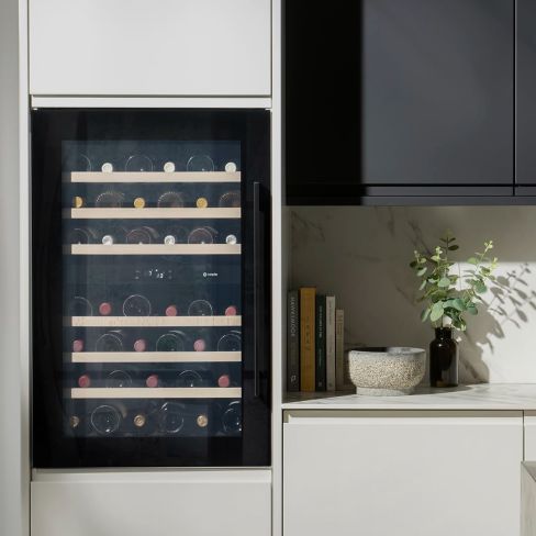 Caple WC6521BG 886mm High In-Column Dual Zone Wine Cooler Black Glass