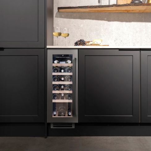 Caple WI3155BG 295mm Wide Undercounter Built In Single Zone Wine Cooler Black Glass