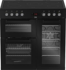Beko KDVC90K 90cm Double Oven Range Cooker with 5 Zone Ceramic Hob - Black A Rated
