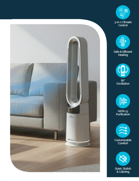 Rediffusion REDAC05WT 3-in-1 Bladeless Air Purifier, Fan, & Heater