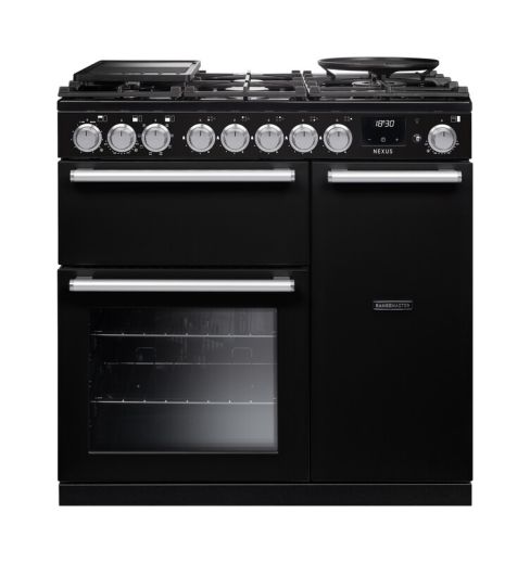 Rangemaster NEX90DFPGBL/CM1 NEXUS  90cm Range Cooker Dual Fuel in  Gloss Black A Rated