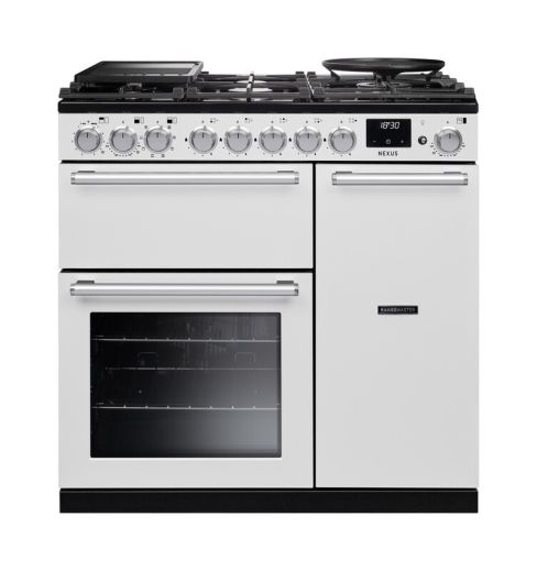 Rangemaster NEX90DFPWHT/CM1 NEXUS 90cm Range Cooker Dual Fuel in White A Rated