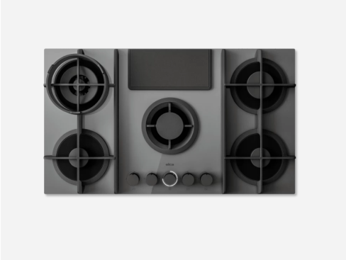Elica NT-FLAME-EVO-GR 90cm Wide Gas Hob in Grey with Integrated Venting Extractor A Rated