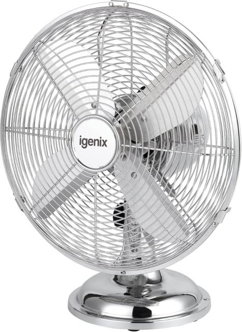 igenix DF1250 12 Inch Desk Fan, 3 Speeds, Chrome