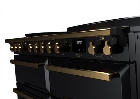 Rangemaster ESDLB110EIPGBL/AB1 110cm Induction Range Cooker ESTEL DLX BC –Black Gloss / Antique Brass - A Rated